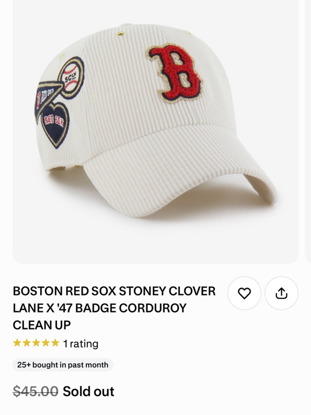 ’47 Boston Red Sox Corduroy Cap - Cream with Red & Navy Patches